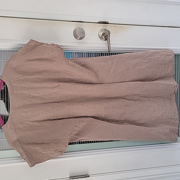 J Jill Love Linen Button Front Pintuck Tan Dress/Tunic Sz XL Petite - Picture 5 of 9